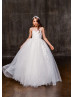 Beaded White Lace Glitter Tulle Latest Flower Girl Dress